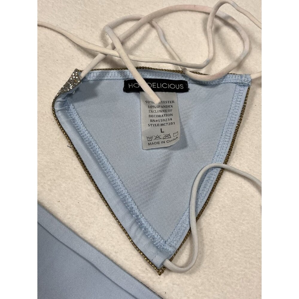 Hot & Delicious Rhinestone Bikini Set Festival Swimwear Silver Size L - Picture 8 of 15